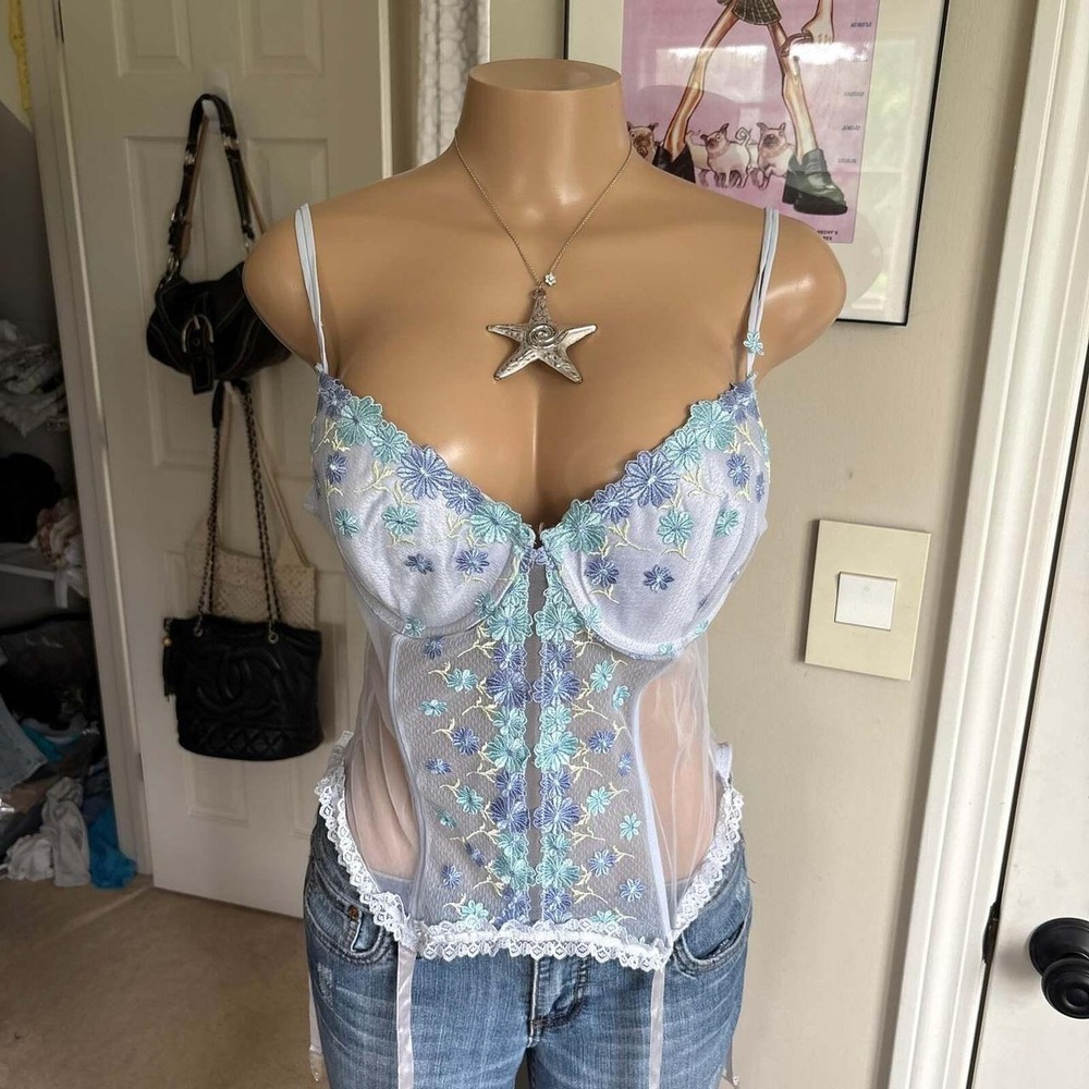 00s light blue floral corset top (size 1x)